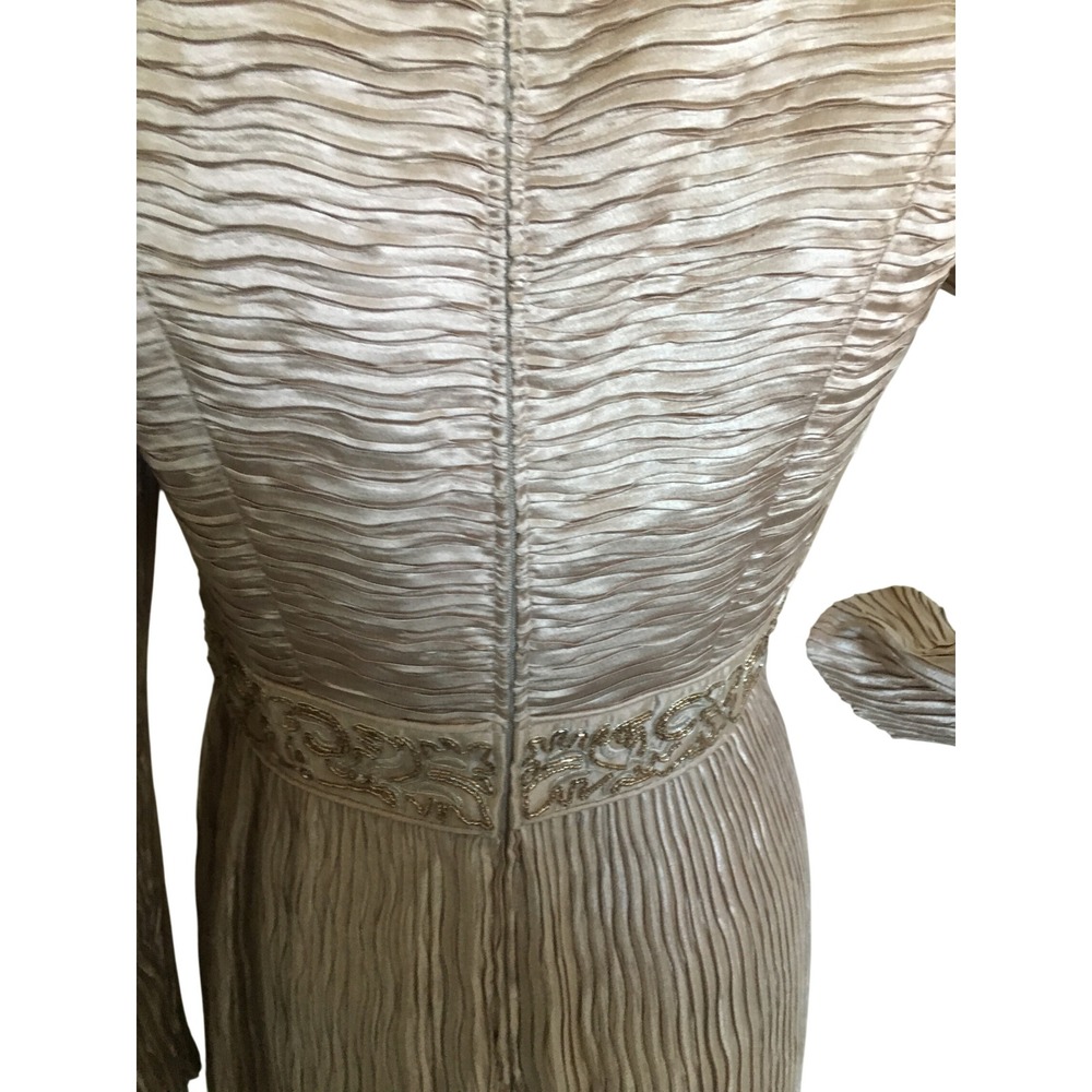 Vintage Cattiva NY Champagne Pleated Beaded Evening Gown MOther of the Bride - Picture 7 of 8